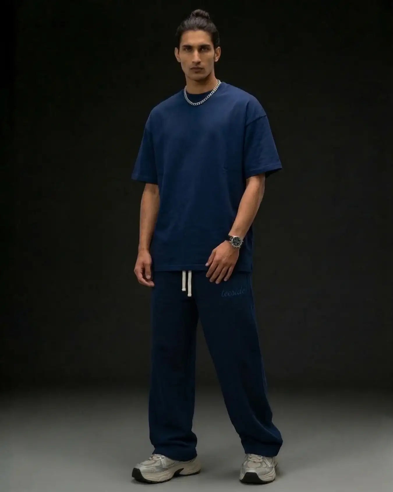 Pleated Navy Joggers