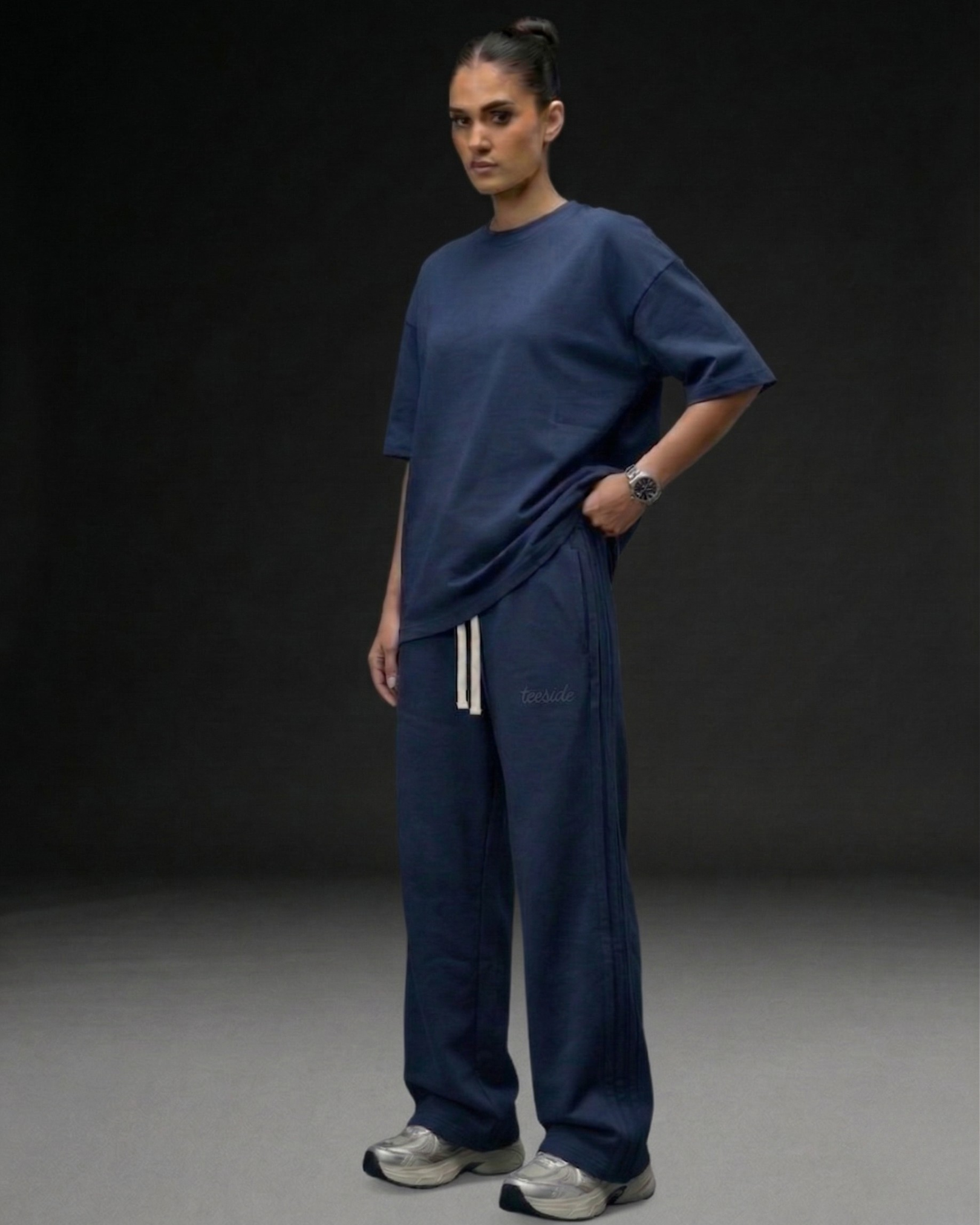 Pleated Navy Joggers