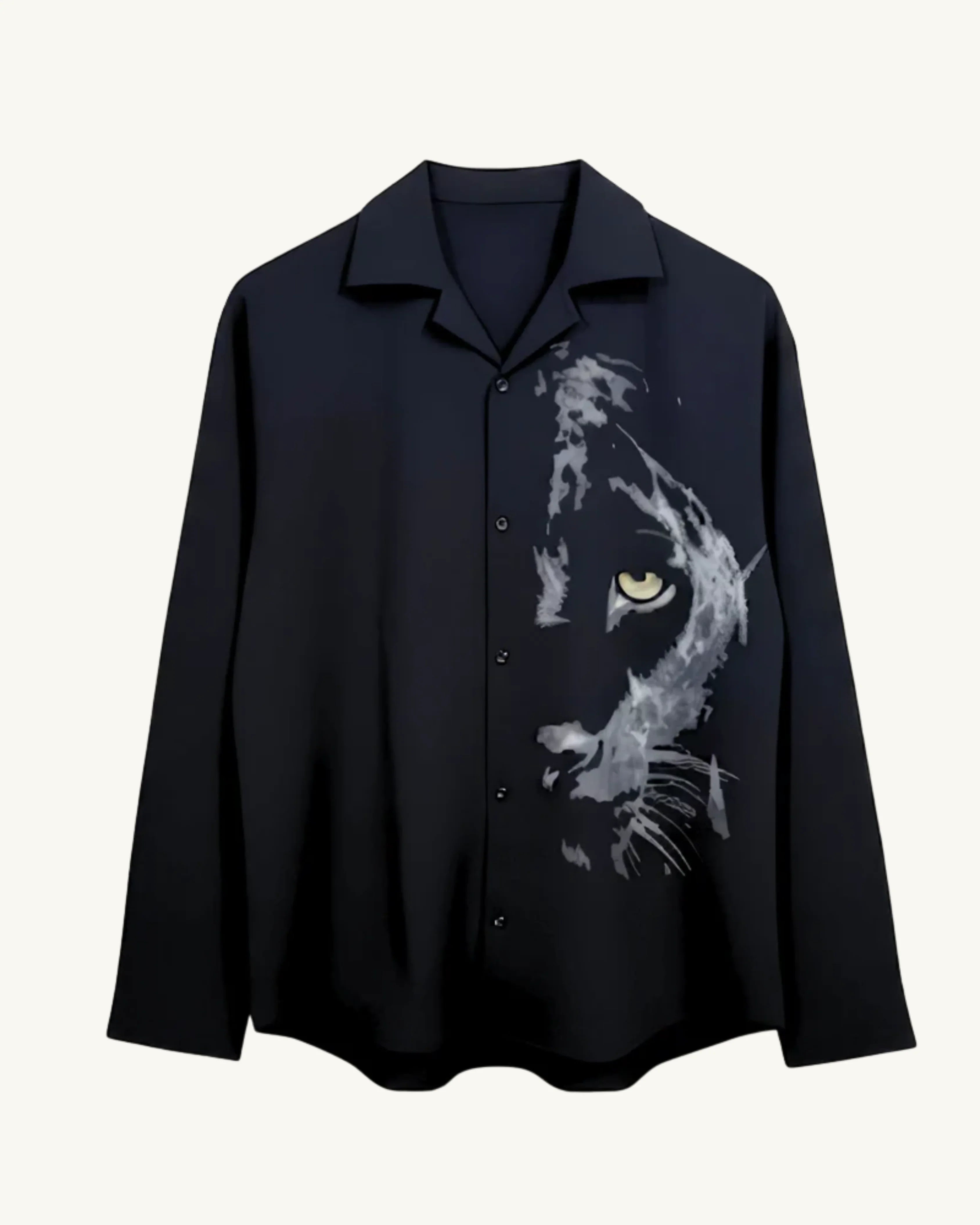 teeside black shirt with artistic panther face print on front