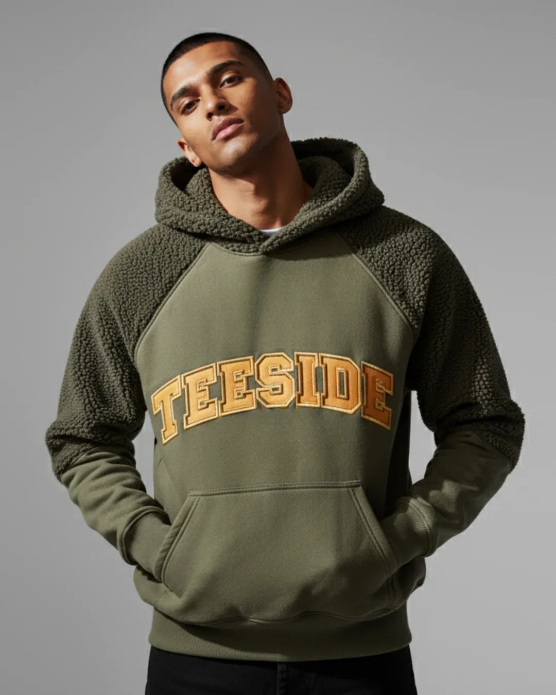 Olive Sherpa Hoodie with Fleece